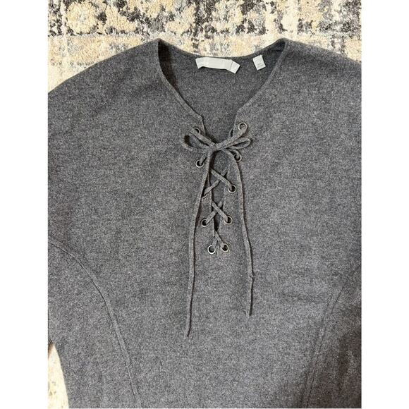 VINCE Women’s Merino Wool Cashmere Sweater Gray Lace Up Detail Size XS - Picture 2 of 5